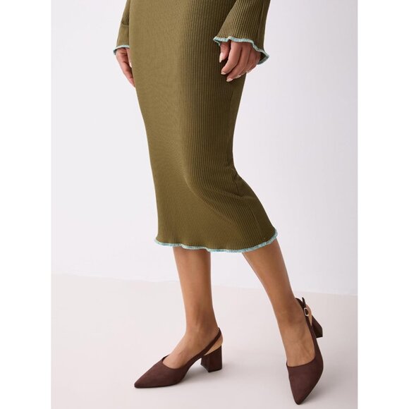 Women's Brown 3 Pointed Closed Toe Slingback Chunky Heels Office Work Pump Shoes - Picture 2 of 9